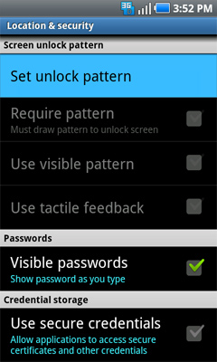 Set unlock pattern