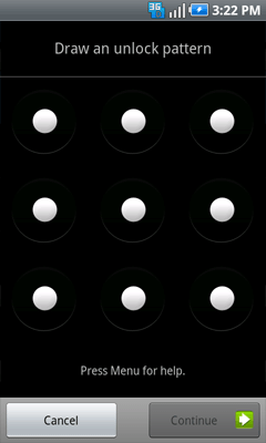 Draw an unlock pattern screen with Continue