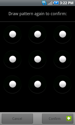 Draw pattern again screen with Confirm