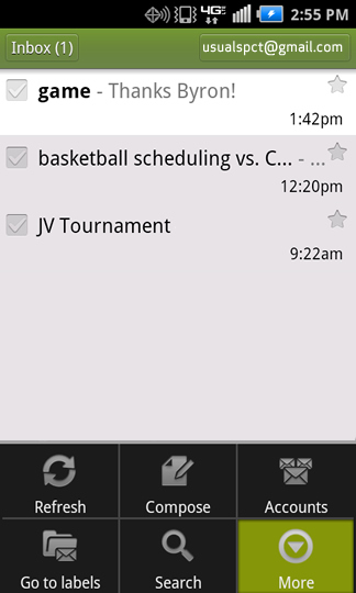 Inbox menu with More