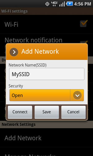 Add Network with Security drop down menu