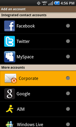 Add an account with Corporate