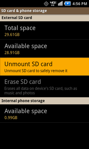 SD card & phone storage with Unmount SD card