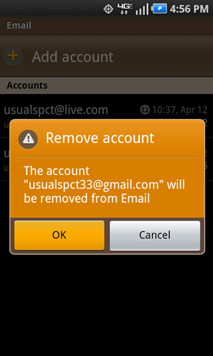 Remove account with OK