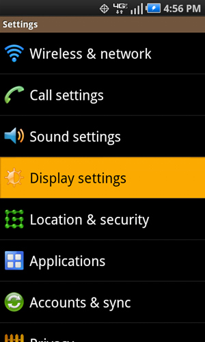 Settings with Display settings