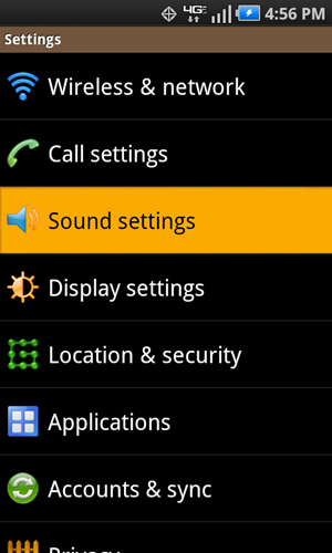 Settings with Sound settings