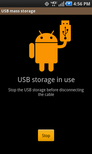 USB storage in use with Stop