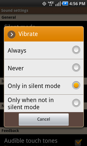 Vibrate with available settings