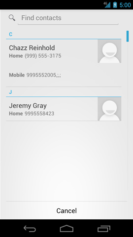 Contacts screen with available numbers