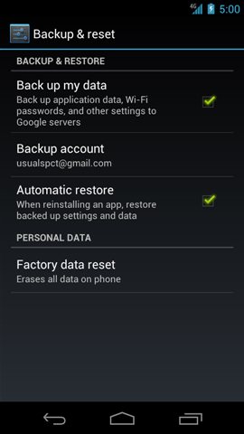 Backup & reset with BACKUP & RESTORE settings