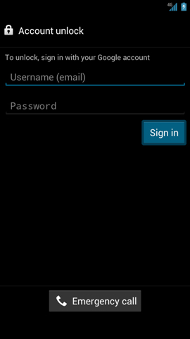 Account unlock screen with username, password and Sign in