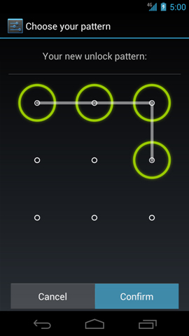 Draw pattern again screen with Confirm