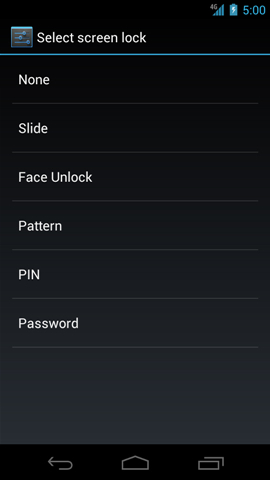 Select screen lock with available options