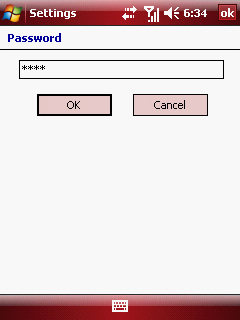 Phone settings password screen