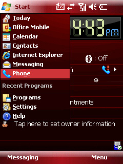 Start menu with Phone selected=