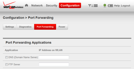 Configuration port forwarding section