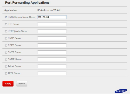 Apply port forwarding applications settings