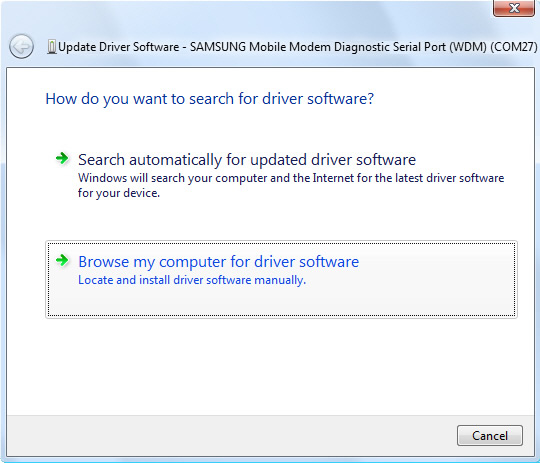 Update driver software screen 1