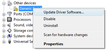 Device conflict in Device Manager with with focus on selecting Update Driver