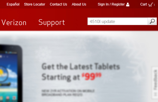 Verizon Wireless website, search field
