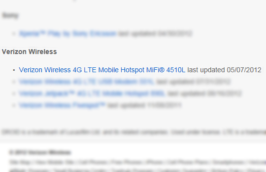 Advanced Devices - Softwre Updates page, Verizon Wireless 4G LTE Mobile Hotspot MiFi 44510L