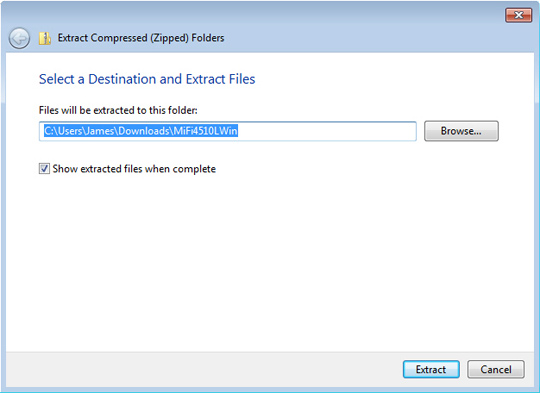 Extract Compressed (Zipped) Folders window, Extract