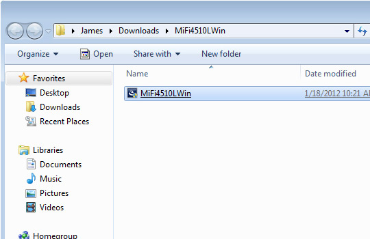 Windows Explorer, extracted MiFi4510LWin file