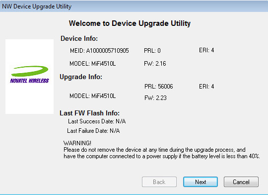 Welcome to Device Upgrade Utility, Next