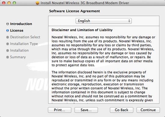 License screen, Continue