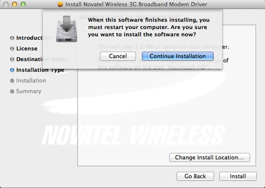 Restart confirmation screen, Continue Installation