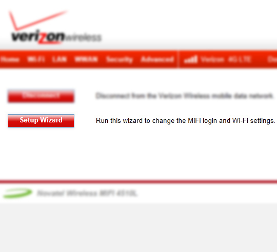 MiFi Admin page, Setup Wizard