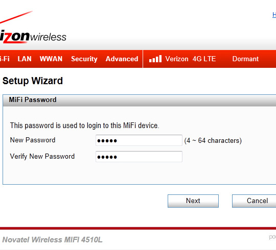 MiFi password, New Password