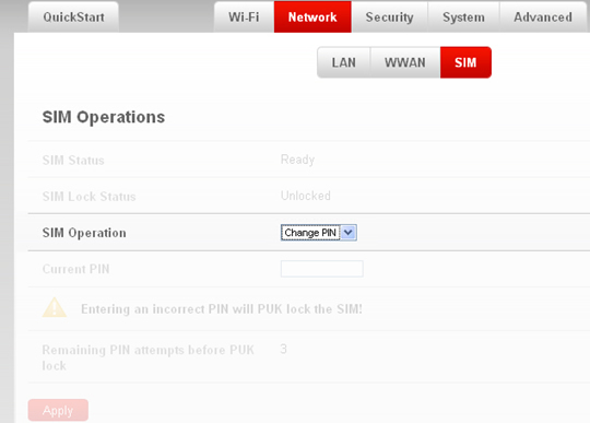 SIM Operation with Change PIN