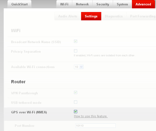 Router section with GPS over Wi-Fi (NMEA)