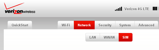 Network tab with SIM