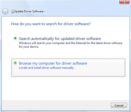 Update driver software screen 1
